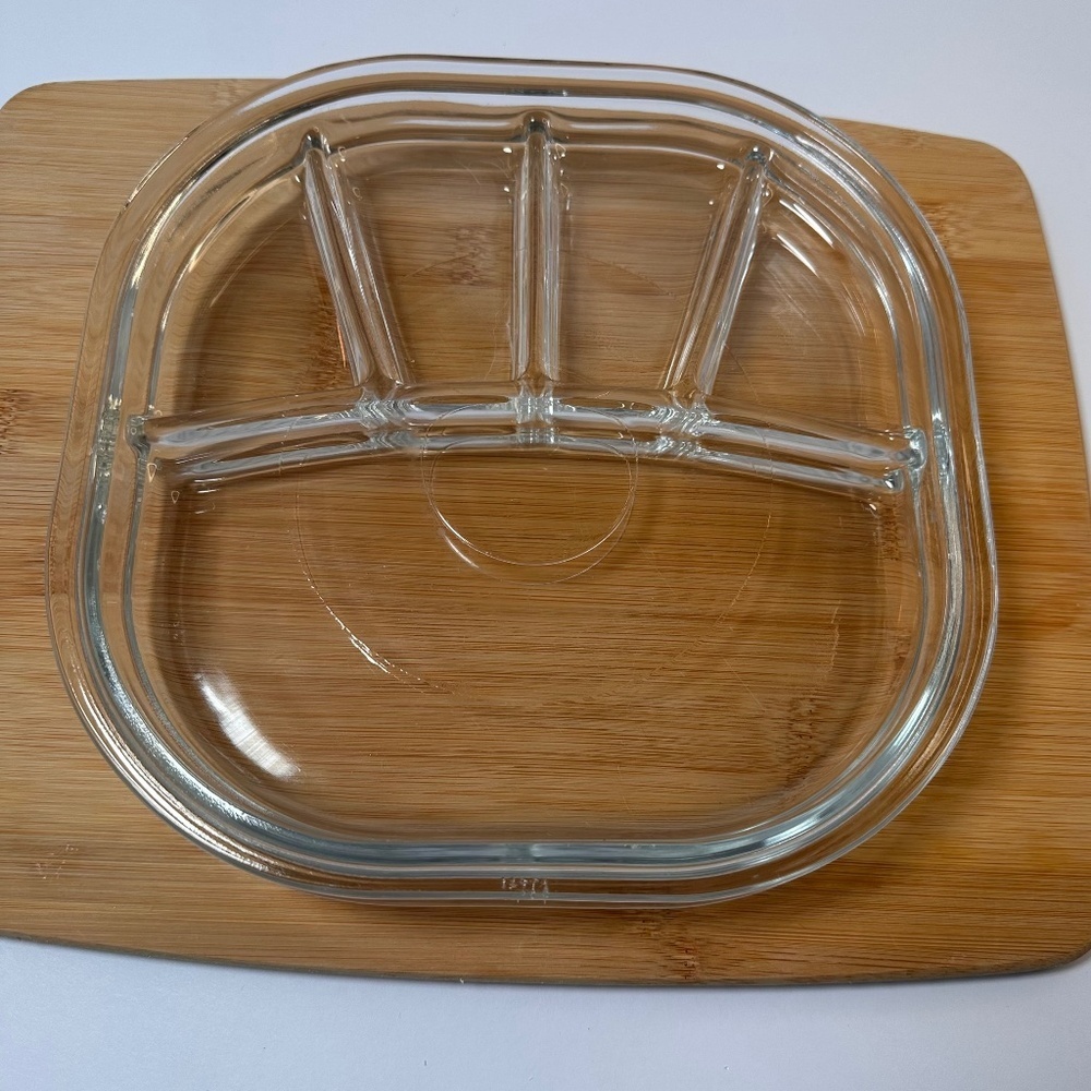 2 Vintage Clear Glass Divided Plates  Mid-Century Party Trays